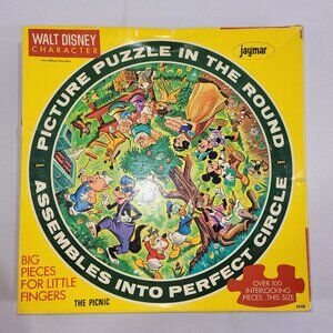 Walt Disney The Picnic 100 Piece Vintage 1960s Round Jigsaw Puzzle by Jaymar